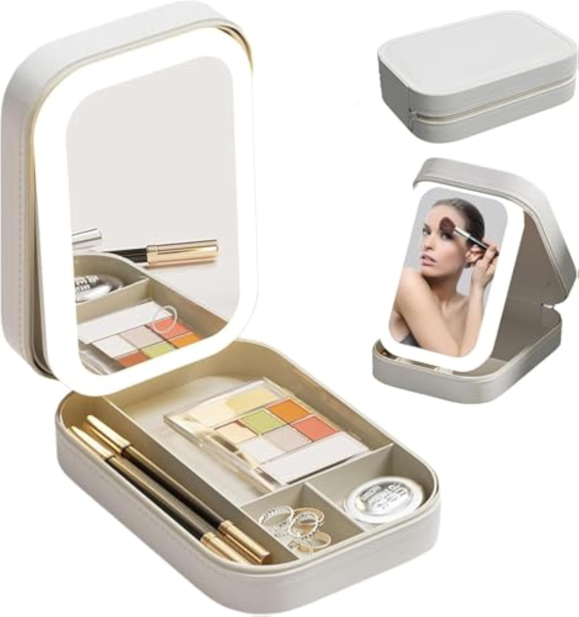 Travel Makeup Bag with LED Lighted Mirror, Waterproof Organizer